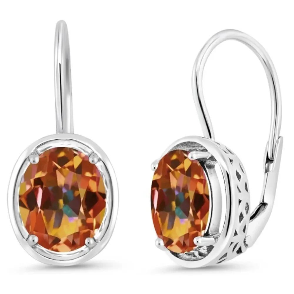 925 Sterling Silver with 3.60 Cttw Ecstasy Mystic Topaz Oval Leverback Earrings